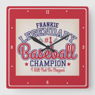 Custom NAME Baseball Player Sports Team Champion Quadratische Wanduhr