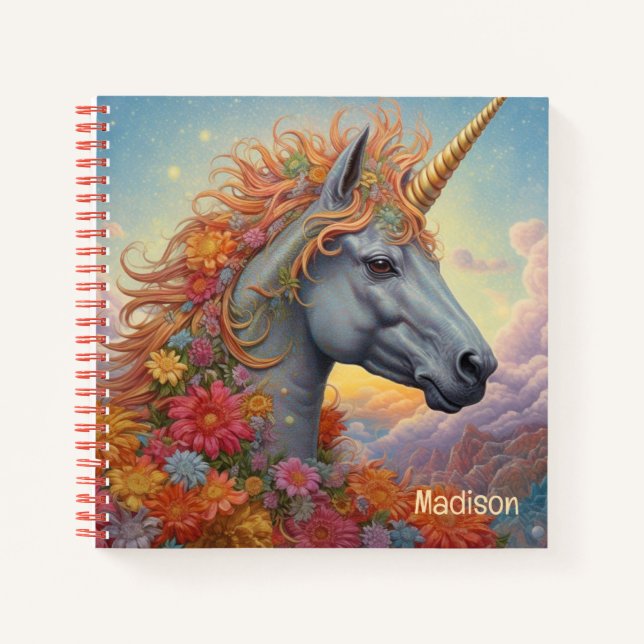 Custom Name Beautiful Unicorn Notizbuch (Vorderseite)