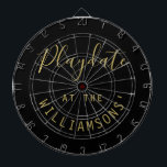 Custom Name Black Gold Playdate Script Minimalist  Dartscheibe<br><div class="desc">Personalized dartboard with a family name for example. Simple minimalist minimal design with the customizable phrase quote saying Playdate at the family name. Premium neutral black and gold look with a combination of trendy handwriting script calligraphy and a modern clean sans serif font typography. Playing darts game at family and...</div>