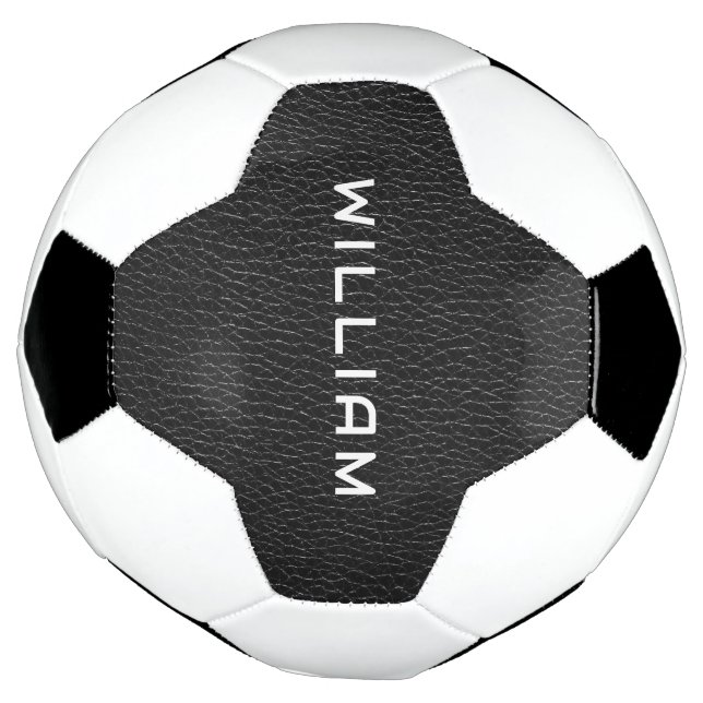 Custom Name Black Leather Finish Texture Fußball (Gedreht)