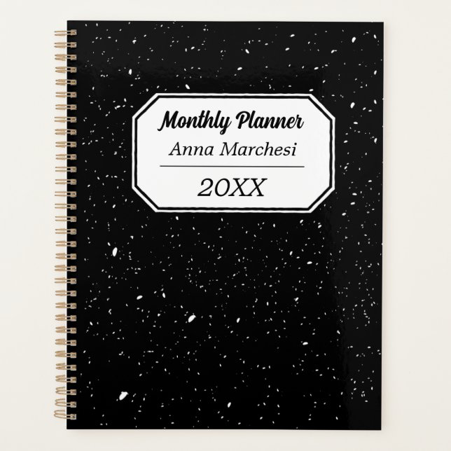 Custom Name Black & White Checkered Planner Planer (Vorderseite)