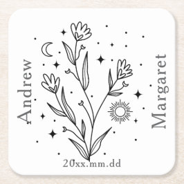 Custom Name Black & White Floral  Rechteckiger Pappuntersetzer