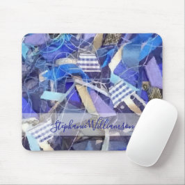 Custom Name Blue Abstract Maximalist Stripes  Mousepad