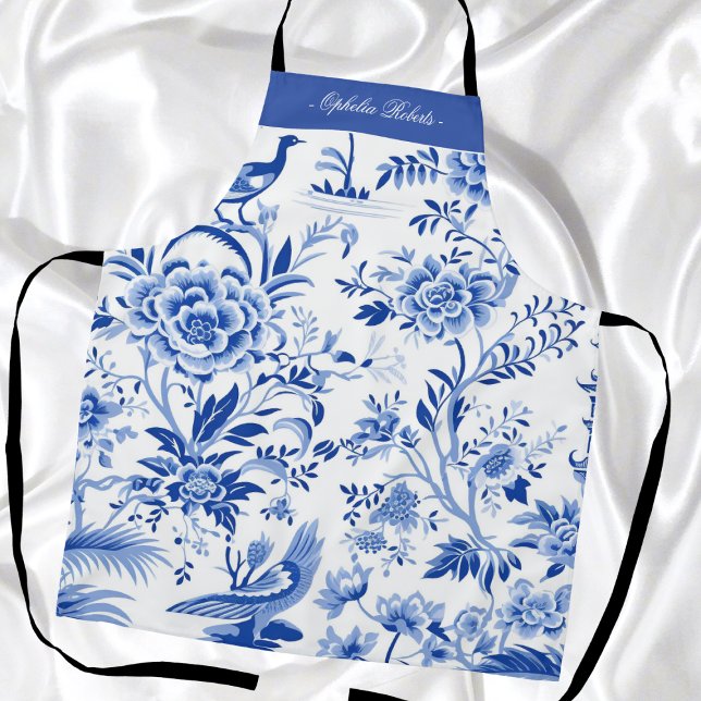 Custom Name Blue Chinoiserie Floral Kitchen Apron Schürze (Von Creator hochgeladen)