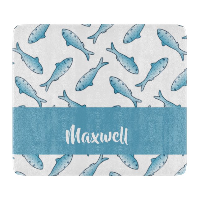 Custom name blue fish on white schneidebrett (Vorderseite)