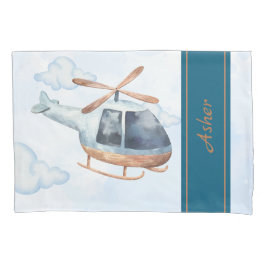 Custom Name Blue Watercolor Helicopter Boys Kissenbezug
