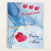 Custom name blue Wetercolor planner with red heart