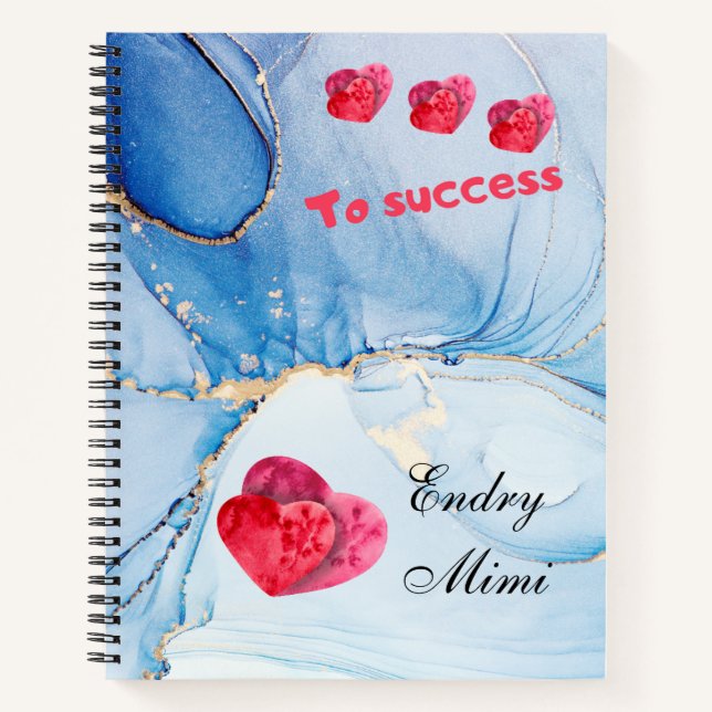 Custom name blue wetercolor with hearts Notebook  Notizbuch (Vorderseite)