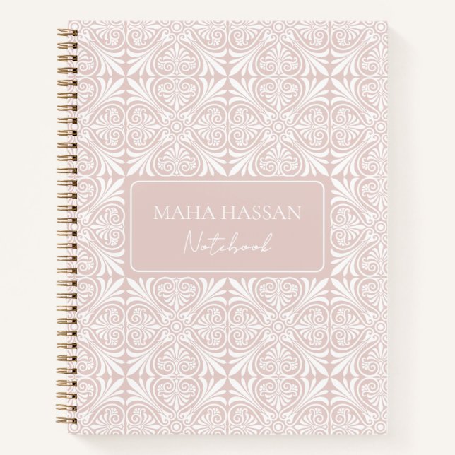 Custom Name Blush Rose Vector Pattern Journal Notizbuch (Vorderseite)