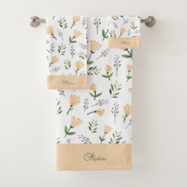 Custom Name Botanical Scandinavian Badhandtuch Set