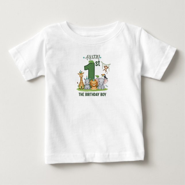 Custom Name Boy's Jungle 1st Birthday T-Shirt (Vorderseite)