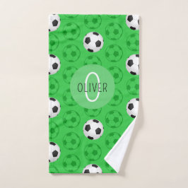 Custom Name Boys Soccer Ball Green Handtuch