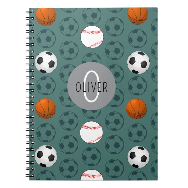 Custom Name Boys Sports Soccer Pattern Kids School Notizblock (Vorderseite)