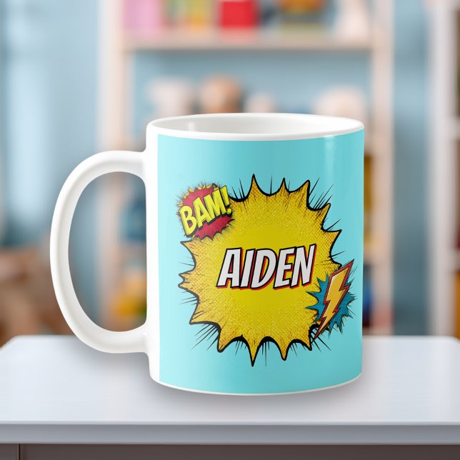 Custom Name Boys Superhero Mug Personalised Kaffeetasse (Von Creator hochgeladen)