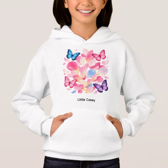 Custom Name Butterfly & Flower Kids Hoodie (Vorderseite)
