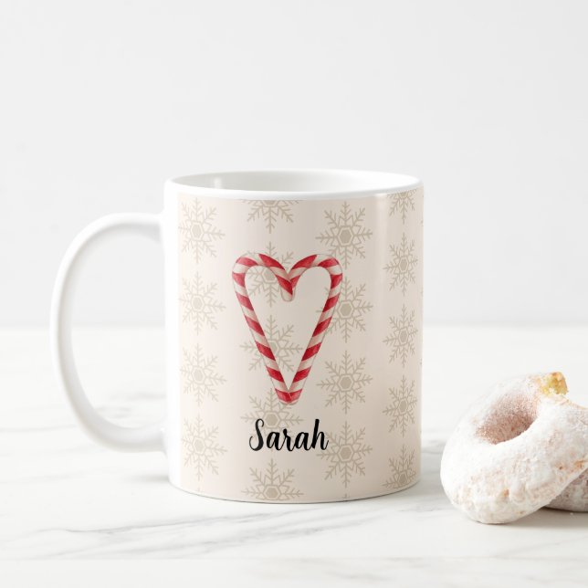 Custom Name Candy Cane Heart Snowflake Pattern Kaffeetasse (Mit Donut)