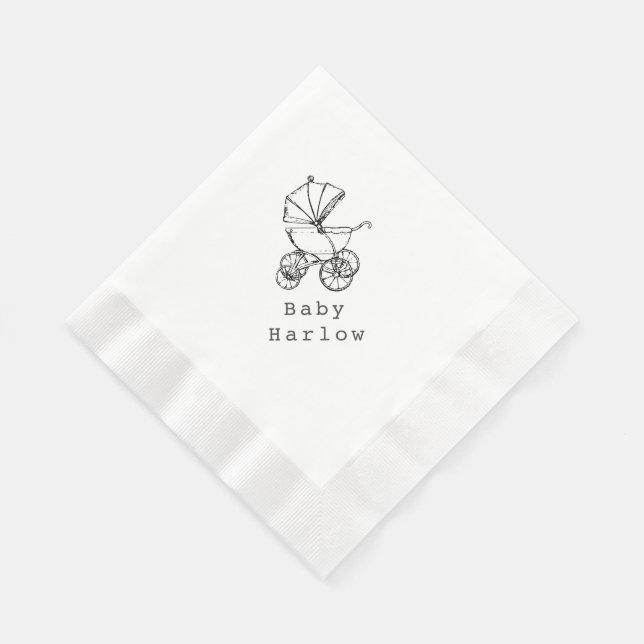 Custom Name Carriage Baby Shower Serviette (Ecke)