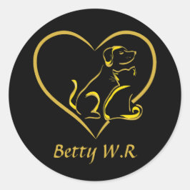 Custom Name Cat, Dog and Love Line Art Runder Aufkleber