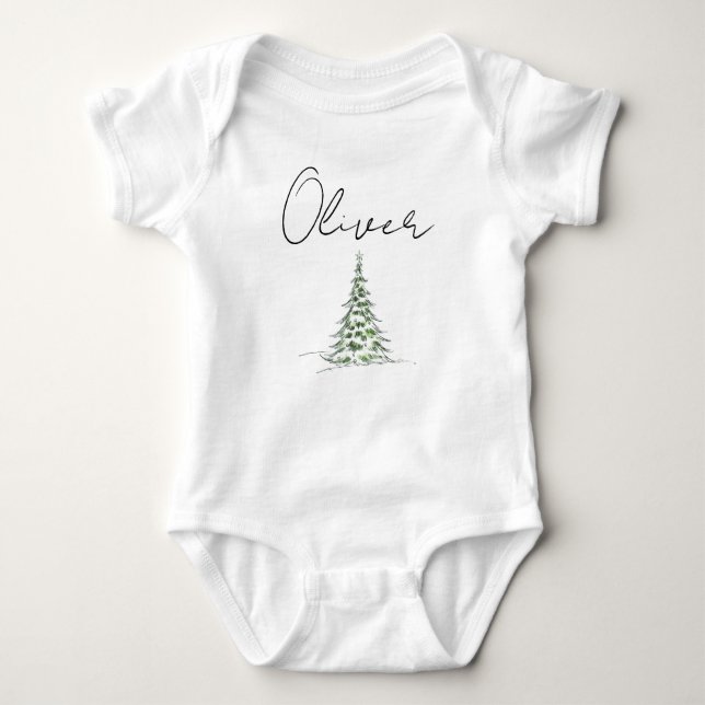 Custom Name Christmas Baby Romper First Xmas Oli Strampler (Vorderseite)