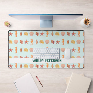 Custom Name Coastal Watercolor Seashells Teal