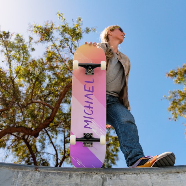 Custom Name Cool Retro Purple Brush Strokes Skateboard (Außenbereich 1)