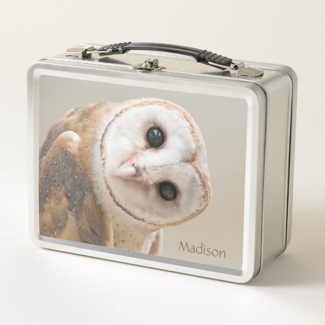 Custom Name Cute Barn Owl Metall Brotdose (Vorderseite)