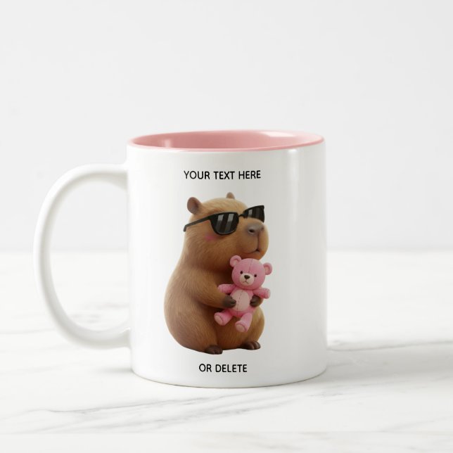Custom Name Cute Capybara Teddy Bear Pink Mug (Gauche)