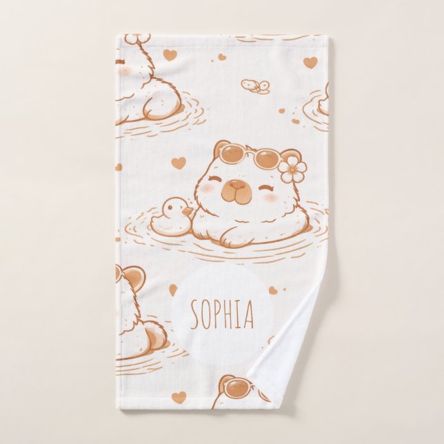 Custom Name Cute Capybara With Sunglasses Kids (Serviette à main)