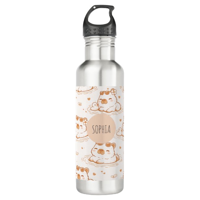 Custom Name Cute Capybara With Sunglasses Kids Edelstahlflasche (Vorderseite)