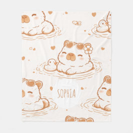 Custom Name Cute Capybara With Sunglasses Kids Fleecedecke