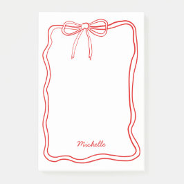 Custom Name Cute Coquette Red Ribbon Frame Post-it Klebezettel