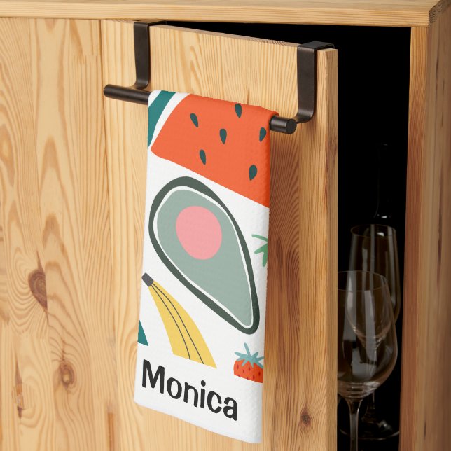 Custom Name Cute Fruits Background Geschirrtuch (Drittel gefaltet)