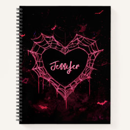 Custom Name Cute Gothic Pink Heart Spiderweb  Notizbuch