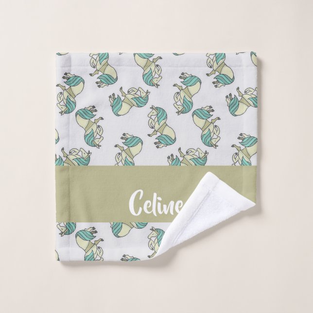 Custom name cute horses pattern (Gant de toilette)