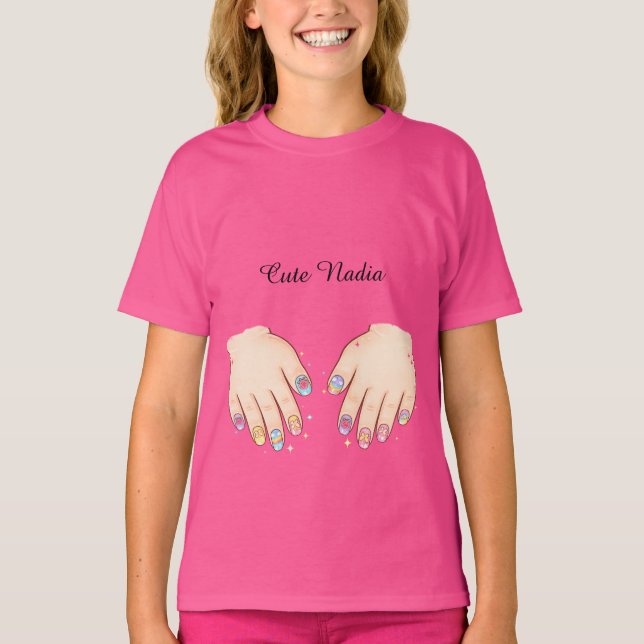 Custom Name Cute Nail Art Hands Kids T-Shirt (Vorderseite)