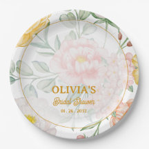 Custom Name Date Yellow Floral Bridal Shower Party