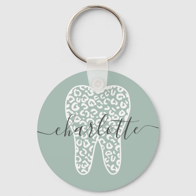 Custom Name Dental Leopard Print Tooth Gift Schlüsselanhänger (Vorderseite)