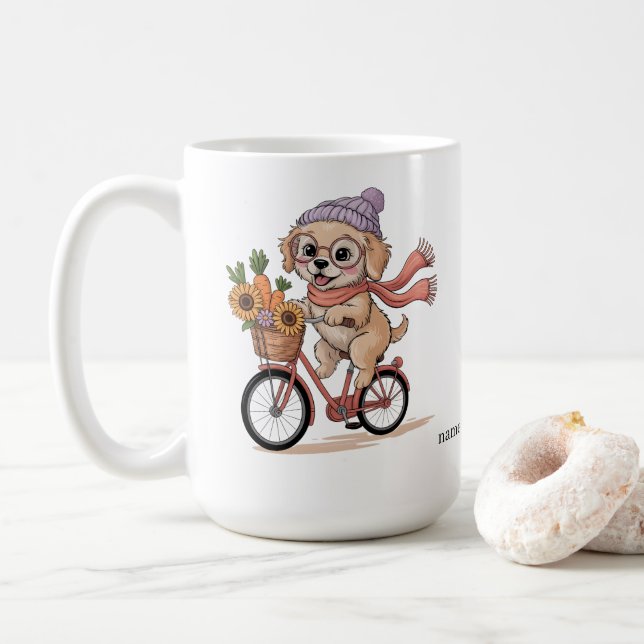 Custom Name Dog Lover Gift | Whimsical Puppy Coffe Kaffeetasse (Mit Donut)