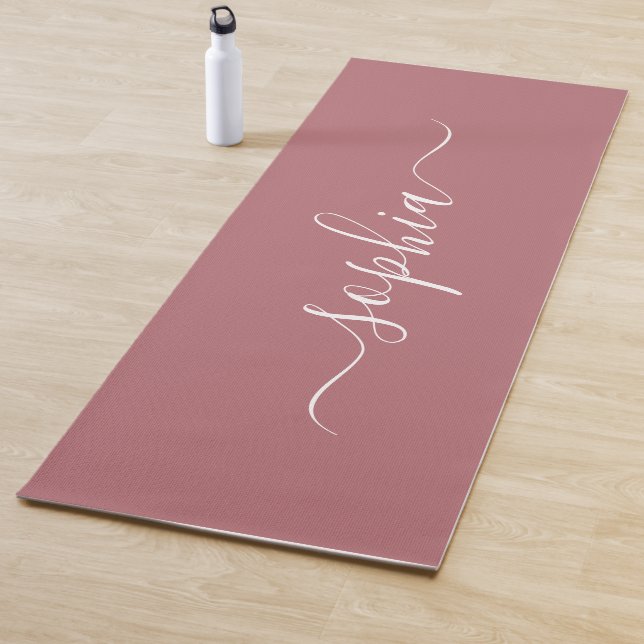 Custom Name Dusty Rose Yoga Mat | Elegant Script Yogamatte (Beispiel)