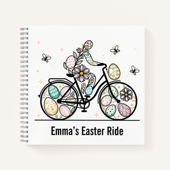 Custom Name Easter Bicycle Design Notizbuch (Vorderseite)