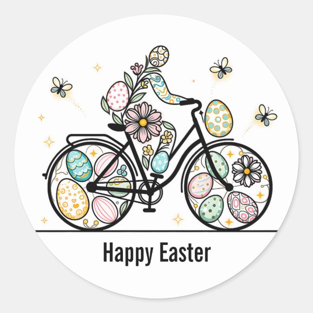 Custom Name Easter Bicycle Design Runder Aufkleber (Vorderseite)