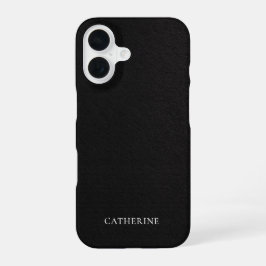 Custom Name Elegant Black Leather iPhone 16 Hülle