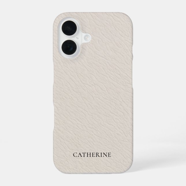Custom Name Elegant Faux Ivory Leather iPhone 16 Hülle (Rückseite)