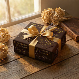 Custom Name Est Date Brown Gold Script Chocolate Geschenkpapier