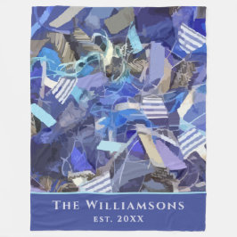 Custom Name Est. Year Blue Purple Abstract Stripes Fleecedecke