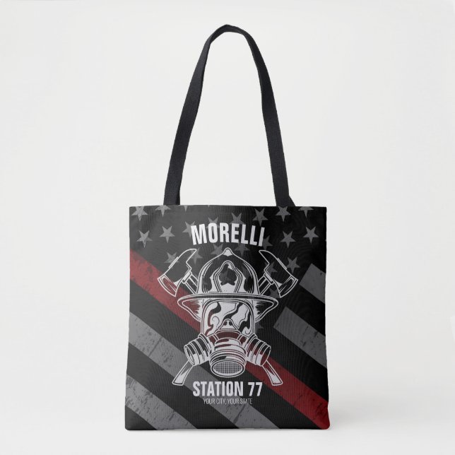 Custom NAME Firefighter Fire Department Station Tasche (Vorderseite)