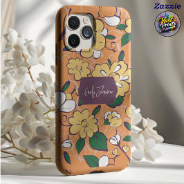 Custom Name Floral Orange Vintage Sketch Floral Case-Mate iPhone Hülle