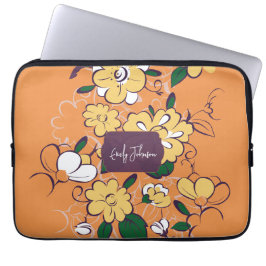 Custom Name Floral Pattern Orange Yellow White Laptopschutzhülle