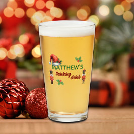 Custom Name Funny Thinking Drink Christmas Hat Glas