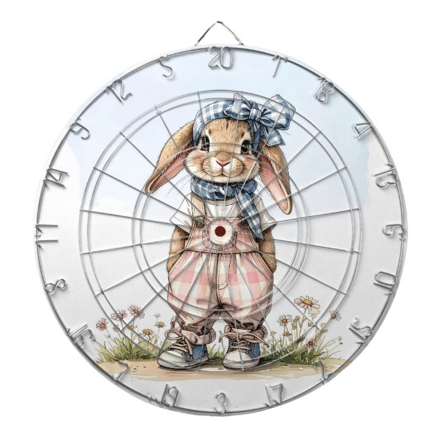 Custom Name girly rabbit blue check bow Dartscheibe (vorne)